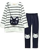 Ancia Baby Girl Kids Toddlers Long Sleeve Top Pant Legging Set,Kitty White,120(5-6Years)