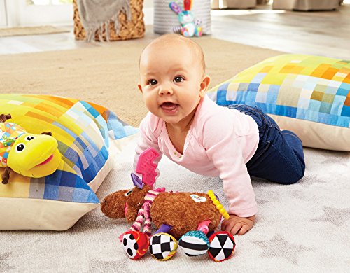 Lamaze Clip On Car Seat and Stroller Toy - Muffin the Moose - Crinkle Sensory Toys for Babies on the Go - High Contrast Travel Toys for Infants - Ages 0 Months and Up