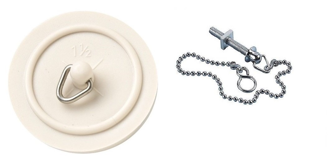 Merriway BH03435 38mm (1.1/2 inch) White Basin Plug With 300mm (12 inch) Polished Chrome Ball Chain and Stay