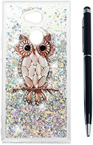 Alious Ciel Phone Case for Sony Xperia XA2 Ultra, Clear TPU and PC Flowing Liquid Glitter Bling Dynamic Stars Shiny 3D Moving Quicksand Protective Cover + Touch Pen, Diamond Owl
