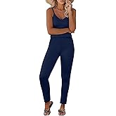 GAMISS Women's Jumpsuits Dressy Spring One Piece Rompers Sexy Casual Summer Overalls Sleeveless Outfits Deep Ocean Blue L