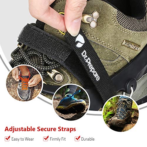 Dr. Prepare Ice Cleats, Ice Grippers & Crampons, Traction Cleats for Women Men Kids, Ice Spikes Snow Cleats Snow Grips for Shoes Boots, Ice Grips Microspikes for Hiking, Walking, Mud
