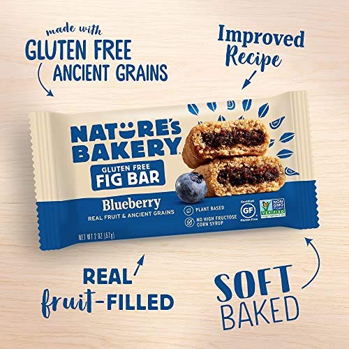 NATURE’S BAKERY GLUTEN FREE FIG BARS, BLUEBERRY, REAL FRUIT, VEGAN, NON-GMO, SNACK BAR, 1 BOX WITH 6 TWIN PACKS (6 TWIN PACKS)