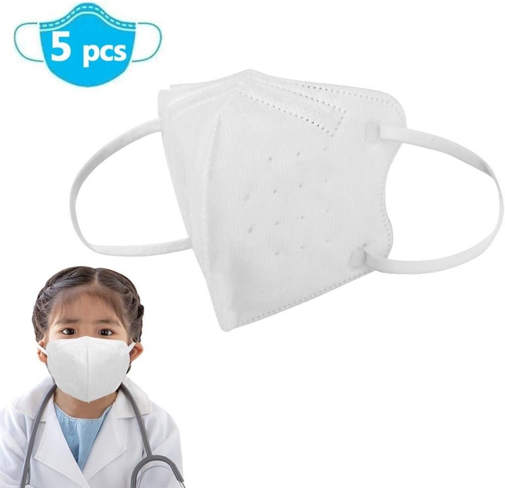 Children White Respirator Mask, 5pcs FFP3 Masks Face Mask with Head Strap Anti-PM2.5 Breathable Dust-Proof Anti-Smog Mask for Kids Hiking Biking Use