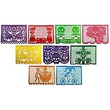 Paper Full of Wishes I Large Plastic Day of The Dead Papel Picado Banner I Un Dia de Memoria I Decorations for Dia De Los Muertos I 9 Large Panels I 15 Ft Long Hanging