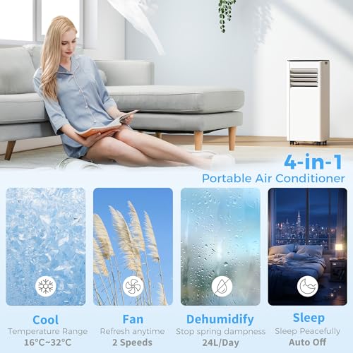HOMCOM 10000 BTU Portable Air Conditioner, 4-in-1 AC Unit with Cool, Dehumidifier, Fan, Sleep, WiFi Voice Remote Control, 24H Timer, 2 Speeds, Window Kit, for Room up to 441 Sq. ft