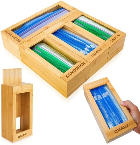 Ziplock Bag Storage Organizer, Bamboo Baggie Organizer For Drawer