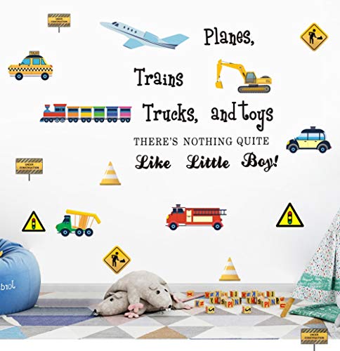 Construction Transportation Wall Decals -Planes Trains Trucks and Toys There's Nothing Quite Like Little Boys Positive Quote Sticker, Boys Playroom Decor