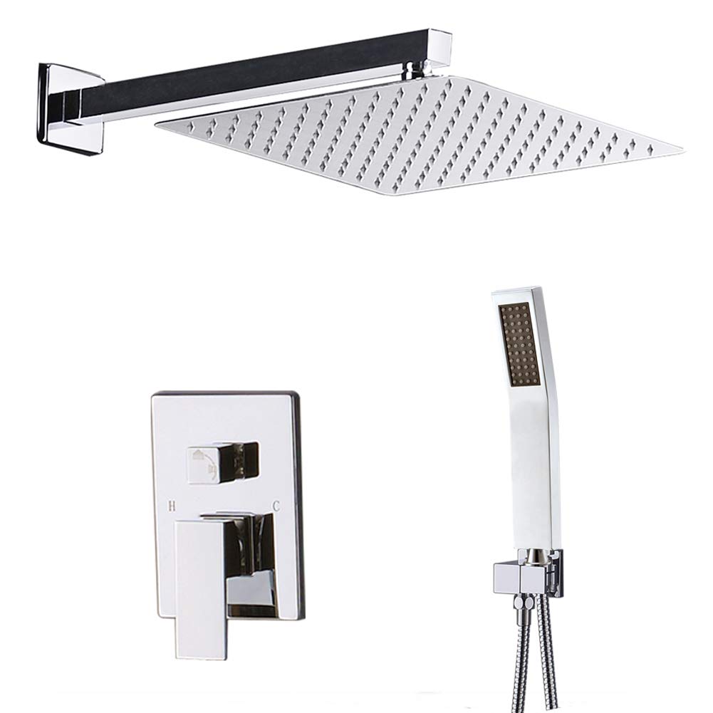 STARBATH Shower System Chrome with 12 Inch Shower Head and Handheld Complete Set, Shower Faucet Rough-in Mixer Valve and Trim Included Modern Rainfall Shower Sets for Bathroom SS01F