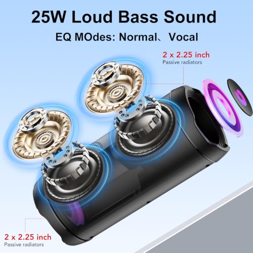Portable Bluetooth Speaker 25W, Powerful Bluetooth Speaker, Dual Bass Speakers, 25H Playback, IPX7, RGB, TWS Pairing, AUX, TF, USB, Ideal for Outdoor Activities, Parties, Travel.