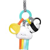 Itzy Ritzy Teething Activity Toy - Stroller &amp; Car Seat Toy (High Contrast) | Braided Teething Ring &amp; Dangling Toys, Includes Teether, Textured Ribbons, Crinkle Sound &amp; Jingle Bell - Hanging Carseat Toys