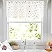 jinchan Sheer Valance for Kitchen Living Room Floral Embroidered Curtains Red Rose Buds on White Rod Pocket 1 Panel 18 inch Red