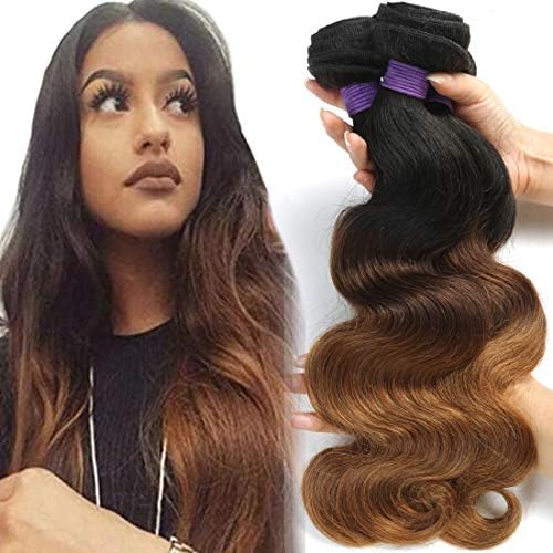 BLACKMOON HAIR Brazilian Virgin Ombre Hair Body Wave Hair Weave Three Bundles Unprocessed Virgin Ombre Human Hair Extensions T1B/4/30(12 14 16 Inch)