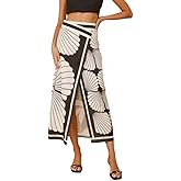 THLAI Women Print Midi Skirt Front Split Maxi Long Skirt Summer Vacation Outfits