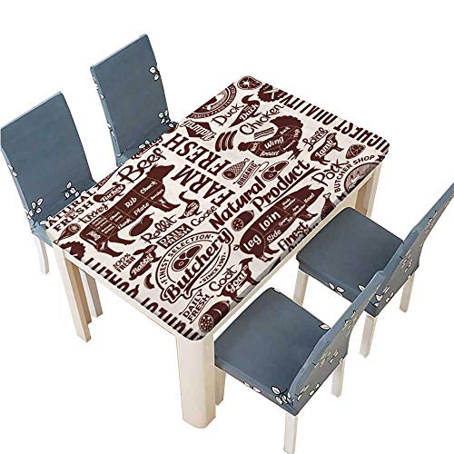PINAFORE Polyester Table Cloth Typographic Vector Butchery Seamless Pattern or Background Farm Animals Icons and Table W65 x L104 INCH (Elastic Edge)