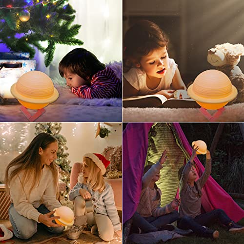 Kids Lamp with 6.5 inches,Saturn Planets Lamp for Kids,3D LED Night Light for Kids,16 Colors Lamps,Touch lamp & Remote Control Lamp Kids,USB Rechargeable,Planet Models for Kids