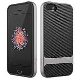 JETech Case for Apple iPhone SE 5s 5, Slim Protective Cover with Shock-Absorption, Carbon Fiber Design, Grey
