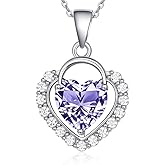 HeartMelody Heart Necklaces for Women 18K White Gold Plated Birthstone CZ Love Heart Pendant Necklace Adjustable Chain Jewelry Necklaces Birthday Gifts Present for Wife Her