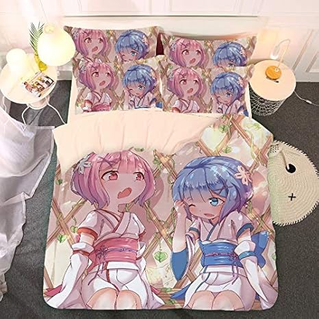 Amazon 再 ゼロ レムショートヘア着物ドレスティーンエイジャーやアニメファン家庭用寝具3点セットでジッパークロージャー 日本のアニメキャラクターを印刷3d 1布団カバー 枕2シャムス サイズ Us Full 0x229cm 寝具カバーセット オンライン通販