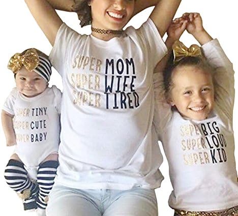 Bigbuyu Super Letter T Shirt Family Matching Shirts Parent Child Shirts Summer Matching Family Outfits Set (Super Kids, 5-6T)