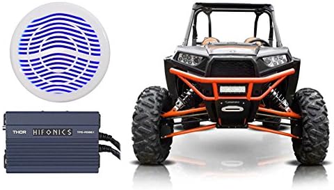 Rockville MS12LW 12" 2800 Watt White Marine/Boat 12" Free Air Subwoofer w/LED's Bundle with Hifonics TPS-A500.1 500w Mono Marine Sub Amplifier Compatible with Compatible with Polaris RZR/ATV/UTV/Cart