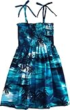 RJC Girl's Waimea Sunset Hawaiian Smocked Dress Turquoise 8