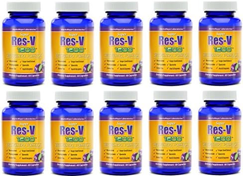 Resveratrol Super Res-V 1200 mg Contains Green Tea Acai Grape Seed Extract and Other Antioxidant for Anti-Aging and Cardiovascular Health (10 Bottles)