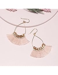 Pequeño colgante de lágrima con cadena y adornos de cristal, forma de abanico con borla