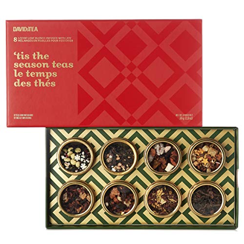 DAVIDsTEA 'Tis the Season Teas 8 Tea Sampler, Loose Leaf Tea Gift Set, Assortment of 8 Holiday Teas and Infusions, 78 Grams / 2.8 Ounces