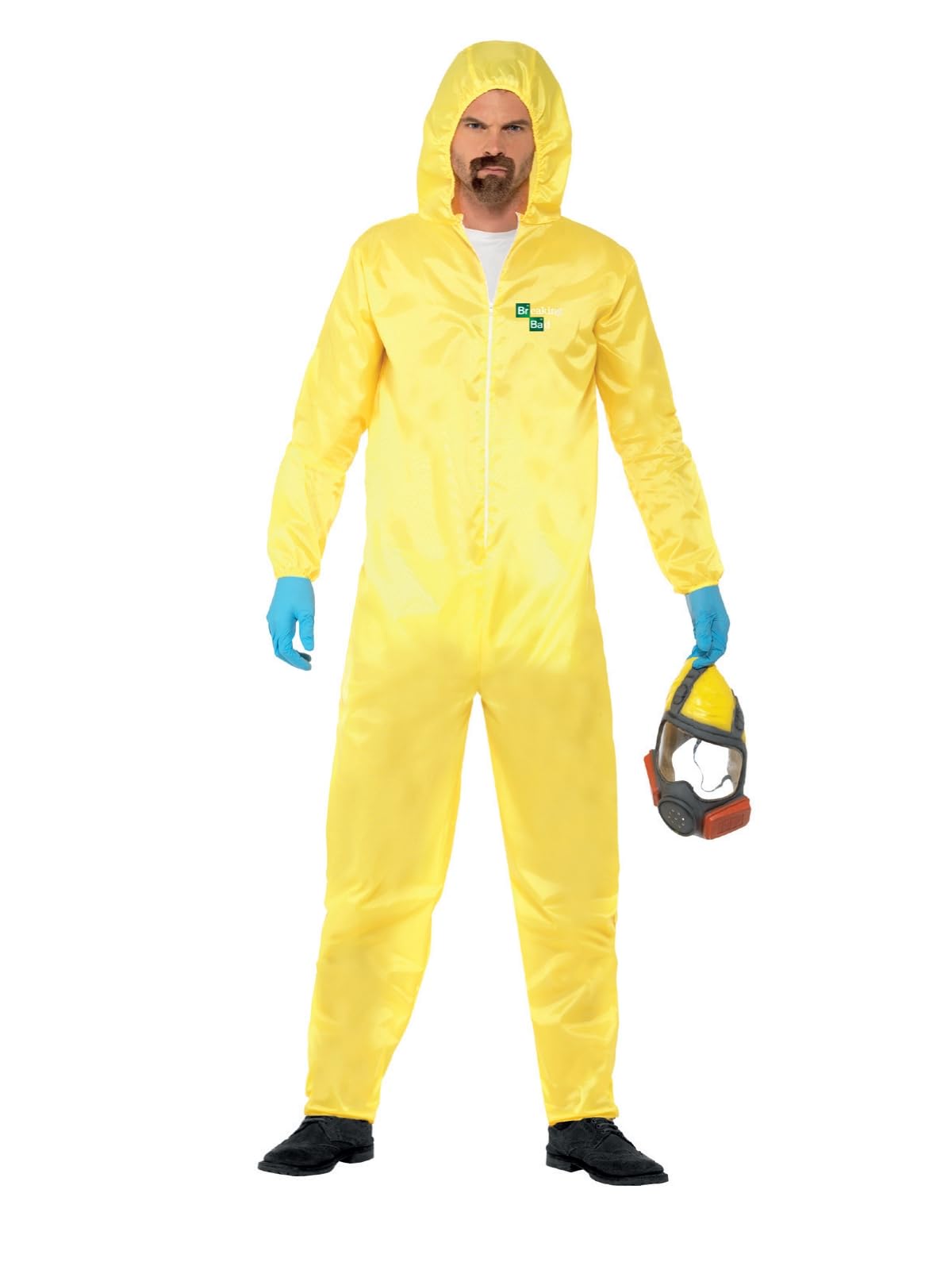 Smiffys Breaking Bad Costume in Yellow for Adults, Hazmat Suit, Latex Mask, Gloves, and Goatee, Officially Licensed, Channel Your Inner Heisenberg, Perfect for Stag and Hen Nights