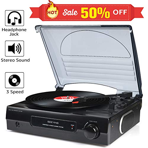 Record Player Vinyl Bluetooth Turntable with Built-in Speakers LP Phonograph 3 Speeds Vintage for Vinyl Records