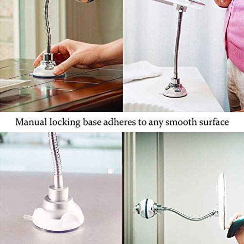 Gooseneck Magnifying Makeup Mirror, Flexible LED Lighted 10X Mirror with Suction Cup, Adjustable 360 Degree Swivel Daylight Cordless Round Vanity Travel Mirror for Wall Mounted Bathroom - Thumbnail 5
