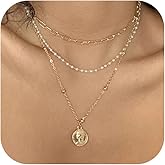 K-toobeely Layered Round Pendant Necklace Gold Plated Dainty Multilayer Choker Layering for Women Necklaces Stylish Minimalist Pendants Simple Chain Stacked Necklace Jewelry Gifts