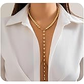Mexegy Vintage Gold Round Beaded Lariat Necklace for Women,Dainty Long Y-Shaped Statement Pendant Necklace,Personalized Trendy Jewelry Accessories Gift