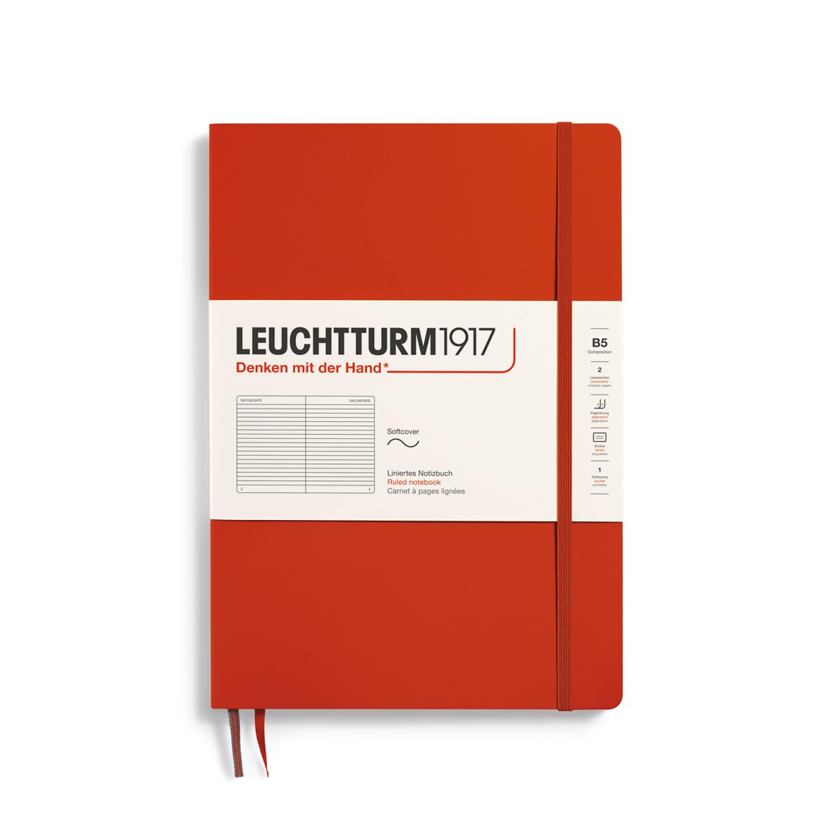 LEUCHTTURM1917 370307 Notebook Composition (B5), Soft Cover, 123 Numbered Pages, Fox Red, Lined