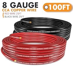Jeemiter 8 Gauge Wire (50ft Each- Black/Red) Copper