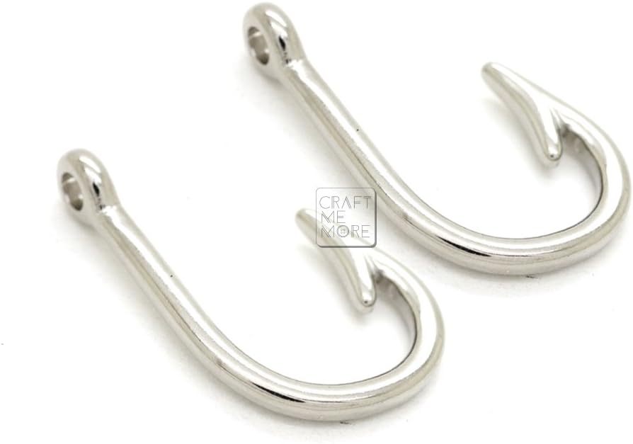 CRAFTMEMORE Fish Hook Charm Pendants for Necklace Bracelet Key Chain Jewelry Making 10 PCS