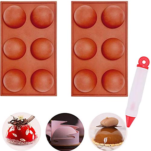 Silicone Mold,Semi Sphere Baking Cake Silicone Mold,Large 6 Holes Semi Sphere Chocolate Mold for Making Hot Chocolate Bomb, Cake, Jelly, Pudding,Dome Mousse (Large, 2pcs)