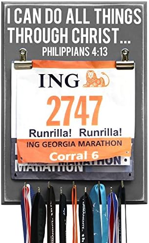 Runrilla Medal Bib Display I Can Do All Things Through Christ... - Philippians 4:13 - Asphalt - 9 Hooks