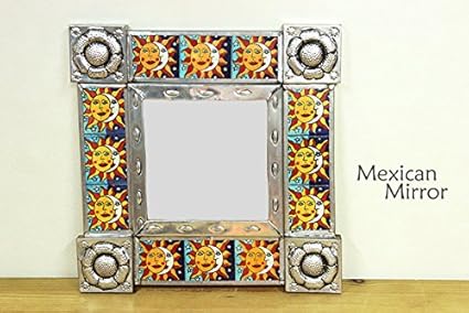 Amazon Co Jp Rug Piece 太陽と月をモチーフにした色鮮やかなメキシカンタイルミラー Int 18 ホーム キッチン