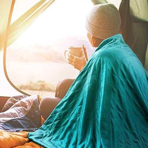 Water-resistant picnic blanket with checkered pattern, ideal for outdoor use.