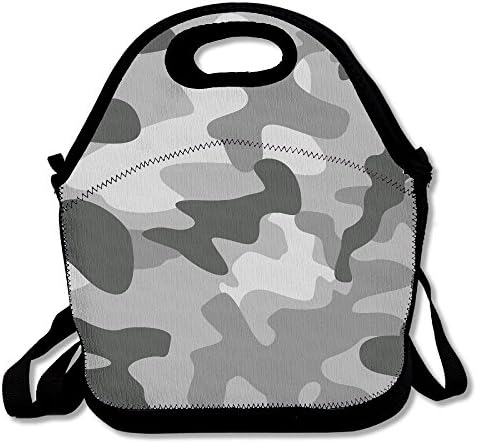 Grey Camouflage Insulated Lunch Bag Picnic Lunch Tote For Work, Picnic, Travelling