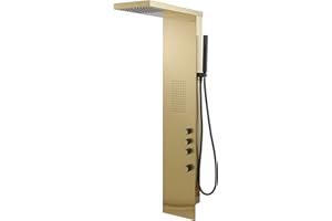 Greenspring Shower Tower Bathroom Shower Panel System with Rainfall Shower Head Hand Shower and Large Area Body Spray, Stainless Steel Multi-Function Shower Fixtures, Brushed Gold