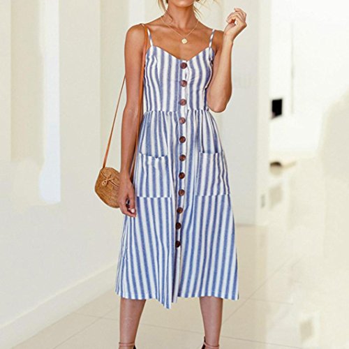 Party Long Dress,Clearance! AgrinTol Womens Holiday Striped Ladies Summer Beach Buttons Dress (3XL, Blue) - Thumbnail 2