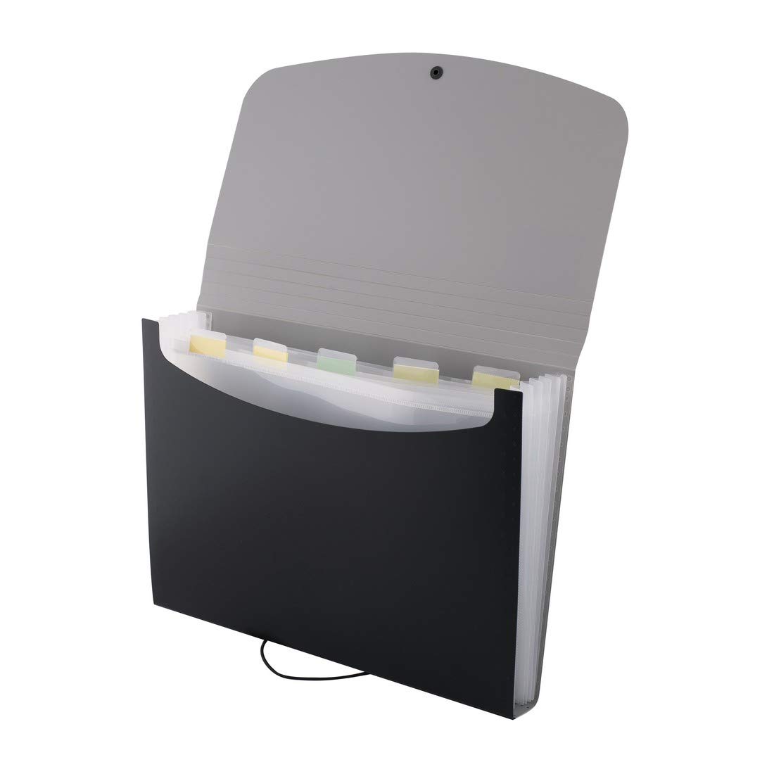 D.RECT 5566 Pockets Folder A4 | Portable Organiser for Files and Documents, Round Elasticated Strap with Button Closure, for Home, School, Work and Travel | 6 Pockets | Black