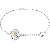 APOTIE Sterling Silver Daisy Flower Bracelet Adjustable SunflowerJewelry Gifts for Women Birthday (Bracelet)