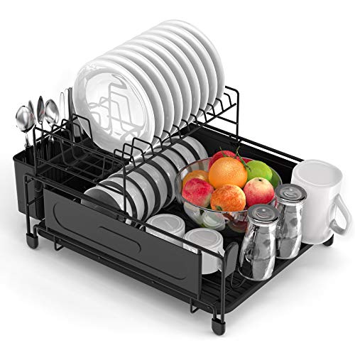 Dish-Drying-Rack-Cambond-Dish-Rack-and-Drainboard-Set-2-Tier-Dish-Rack-for-Kitchen-Counter-Rustproof-Dish-Drainer-with-Utensil-Holder-and-Cup-Holder-188-x-13-x-976-IN-Black