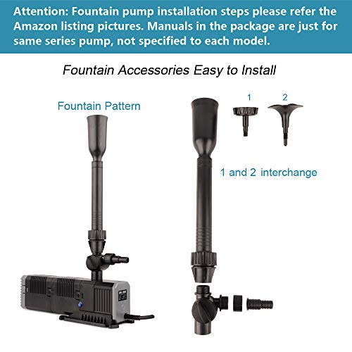 YCTECH 400 GPH Ultra-Quiet Submersible Pump with Fountain Kit for Pond, Statuary, Garden