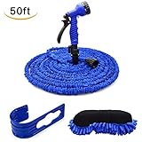 Expandable Lawn Garden Hose,CarBoss 50 Foot Car Washing Hose for Watering Plants,Auto Wash,Cleaning Patio House or Garage with 7-way Spray Nozzle,Wash Sponge Pad and Plastic Hook (Plastic Connector)