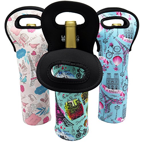 Wine Tote Carrier Bag / Purse For Champagne, Chardonnay, Water Bottles (Paris Designs)